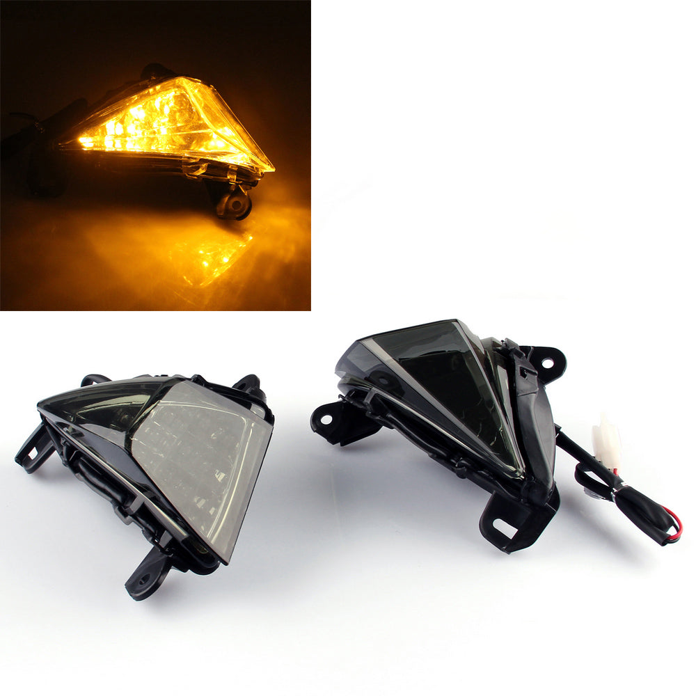 Front LED Turn Signals Blinker For Kawasaki ZX 6R 14R Ninja 650F Concours Smoke Champoo