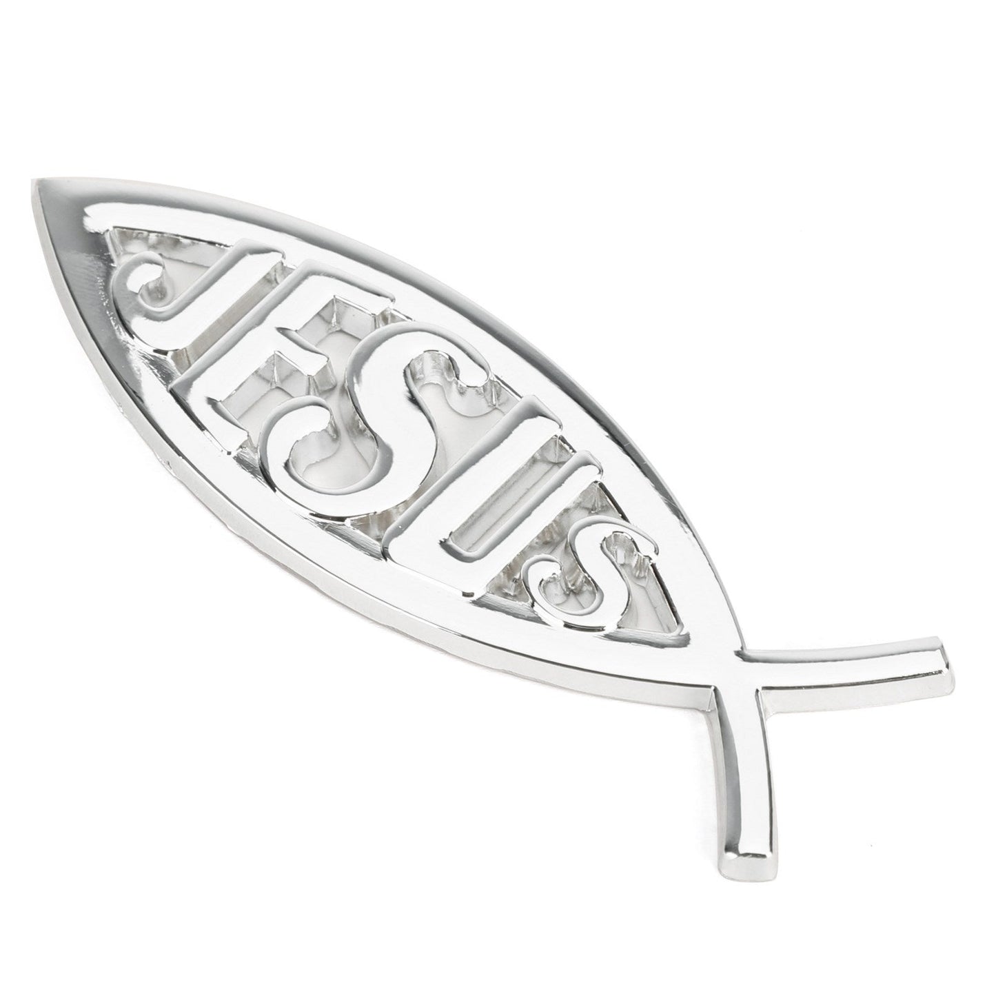 Jesus Christian Fish Symbol Silver 3D Car Decal Emblem Sticker Religious God
