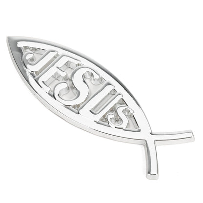 Jesus Christian Fish Symbol Silver 3D Car Decal Emblem Sticker Religious God