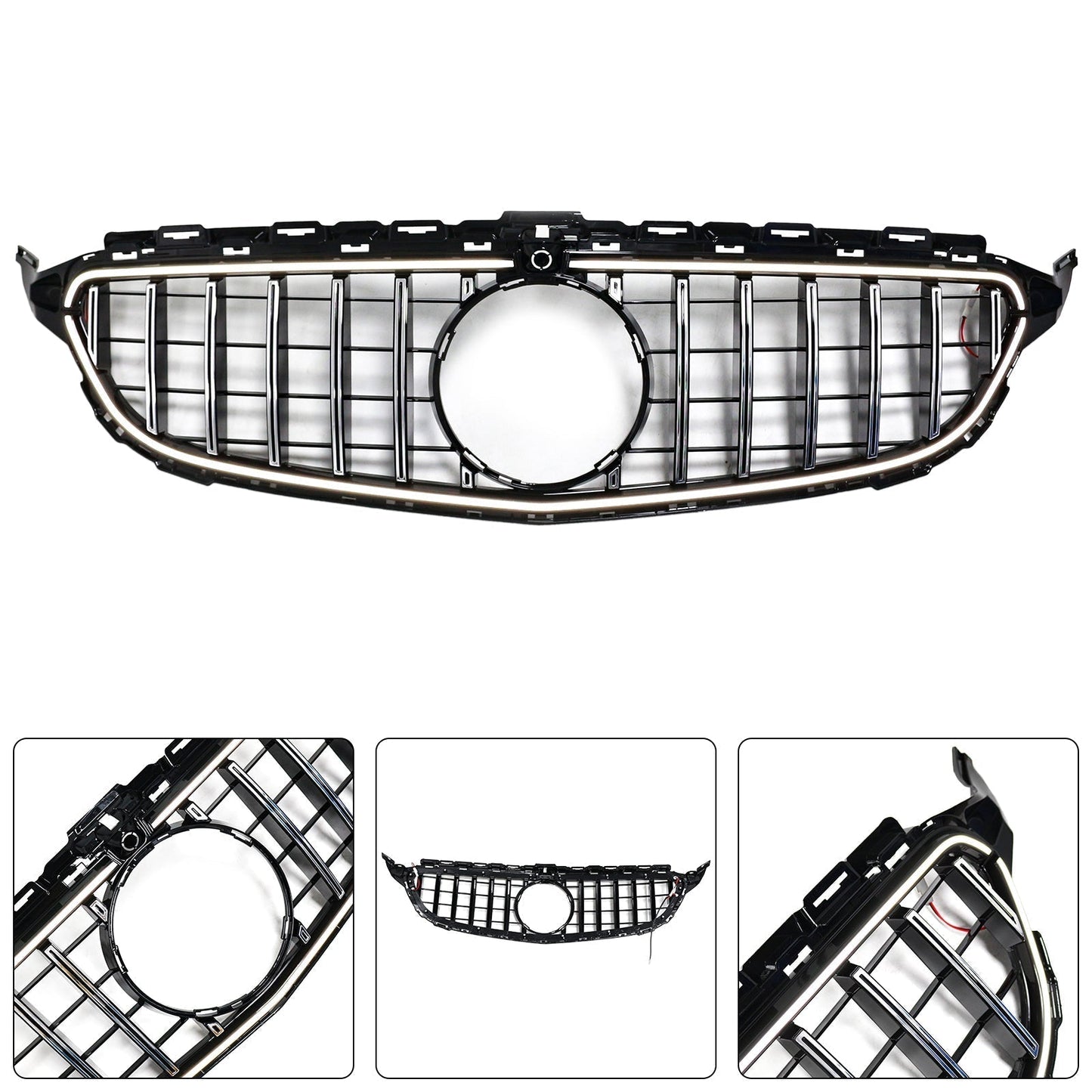 2015-2021 Mercedes Benz C-Class W205 C200 C250 C300 C350 Chrome Front Bumper Grill Grille W/LED