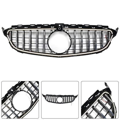 2015-2021 Mercedes Benz C-Class W205 C200 C250 C300 C350 Chrome Front Bumper Grill Grille W/LED
