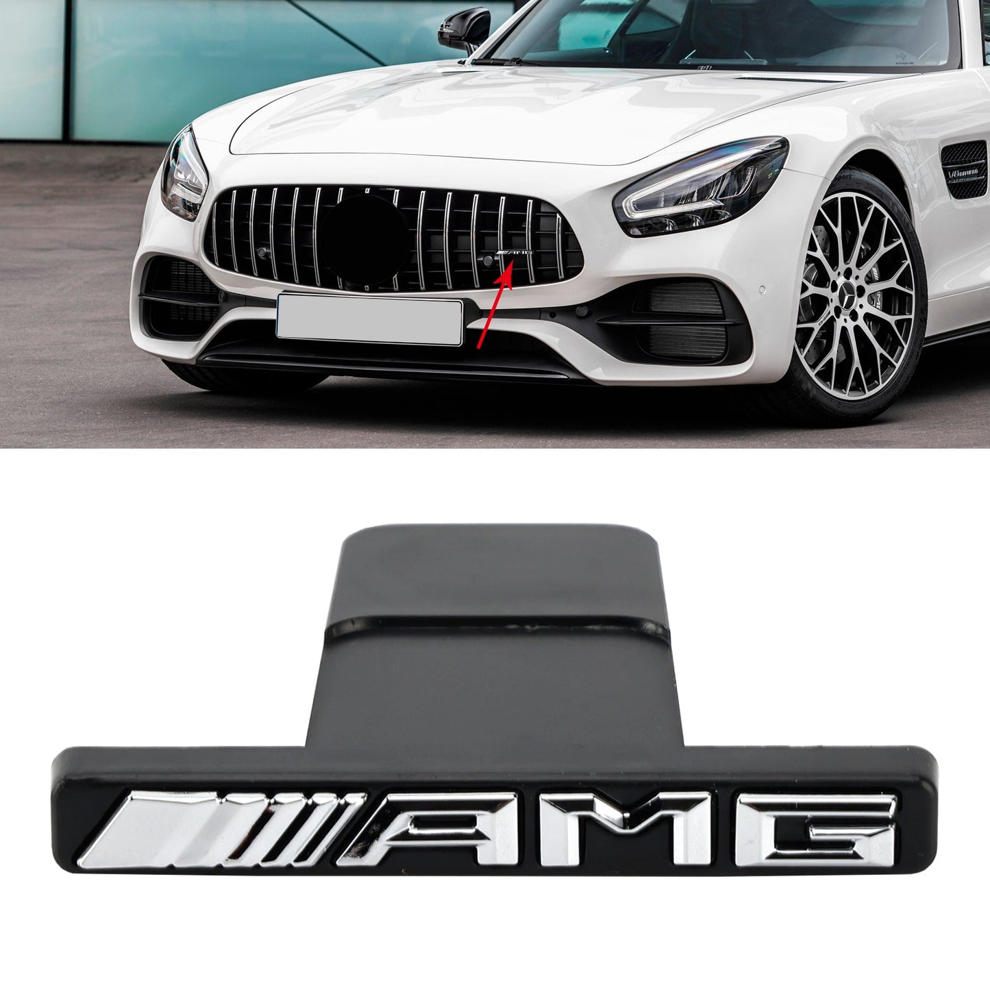 AMG Front Vertical Strip General Grill Emblem For Mercedes-Benz Grille Chrome / Red / Black AMG Decal Badge