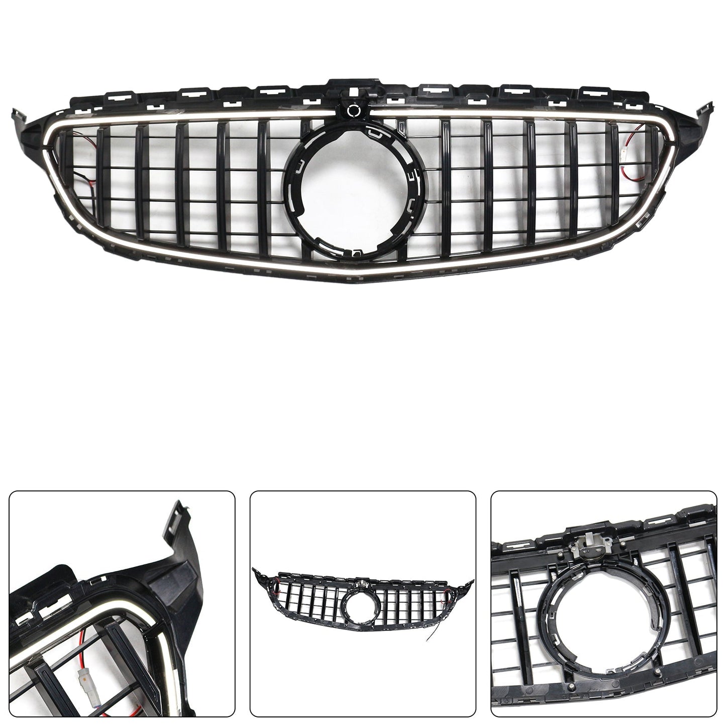2015-2021 Mercedes Benz C-Class W205 C200 C250 C300 C350 Black Front Bumper Grill Grille W/LED