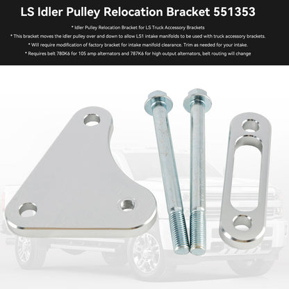 Chevy Truck LS1 Intake Swap LQ4 LQ9 LSX 4.8L 5.3L 6.0L 551353 Billet Idler Pulley 551353 Relocation Bracket