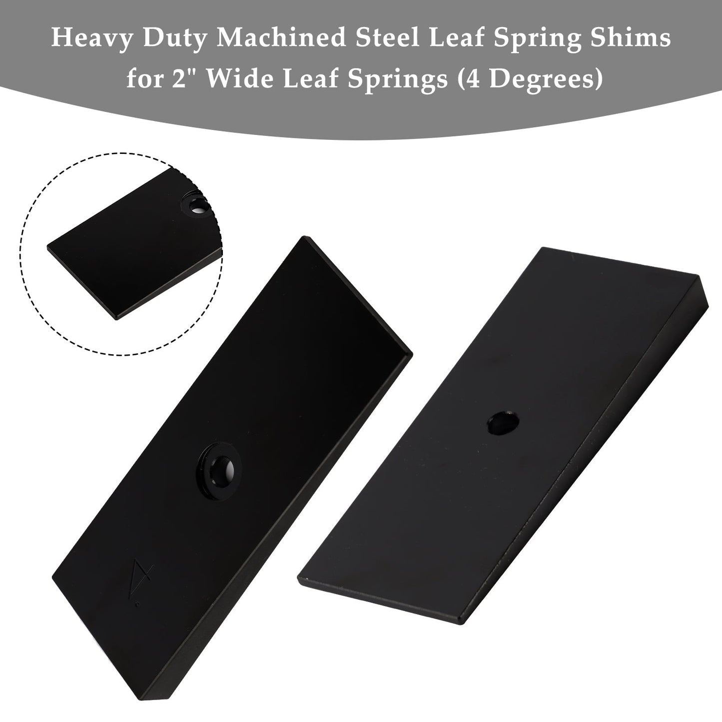 Heavy Duty Machined Steel Leaf Spring Shims for 2" Wide Leaf Springs (4 Degrees)