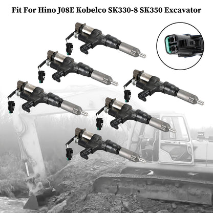 Hino J08E Kobelco SK330-8 SK350 Excavator 6PCS Fuel Injectors 095000-6593 CB84034501S 23670-E0010