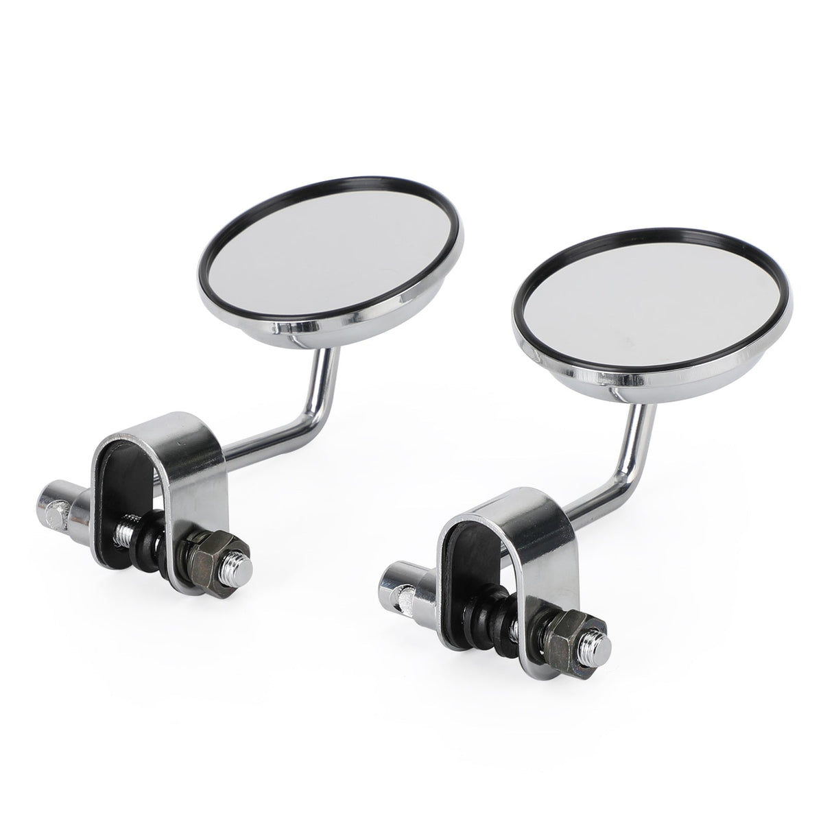 Cafe Racer Chopper Bobber PAIR Old style Clamp on Mirror 3" Round Mirrors
