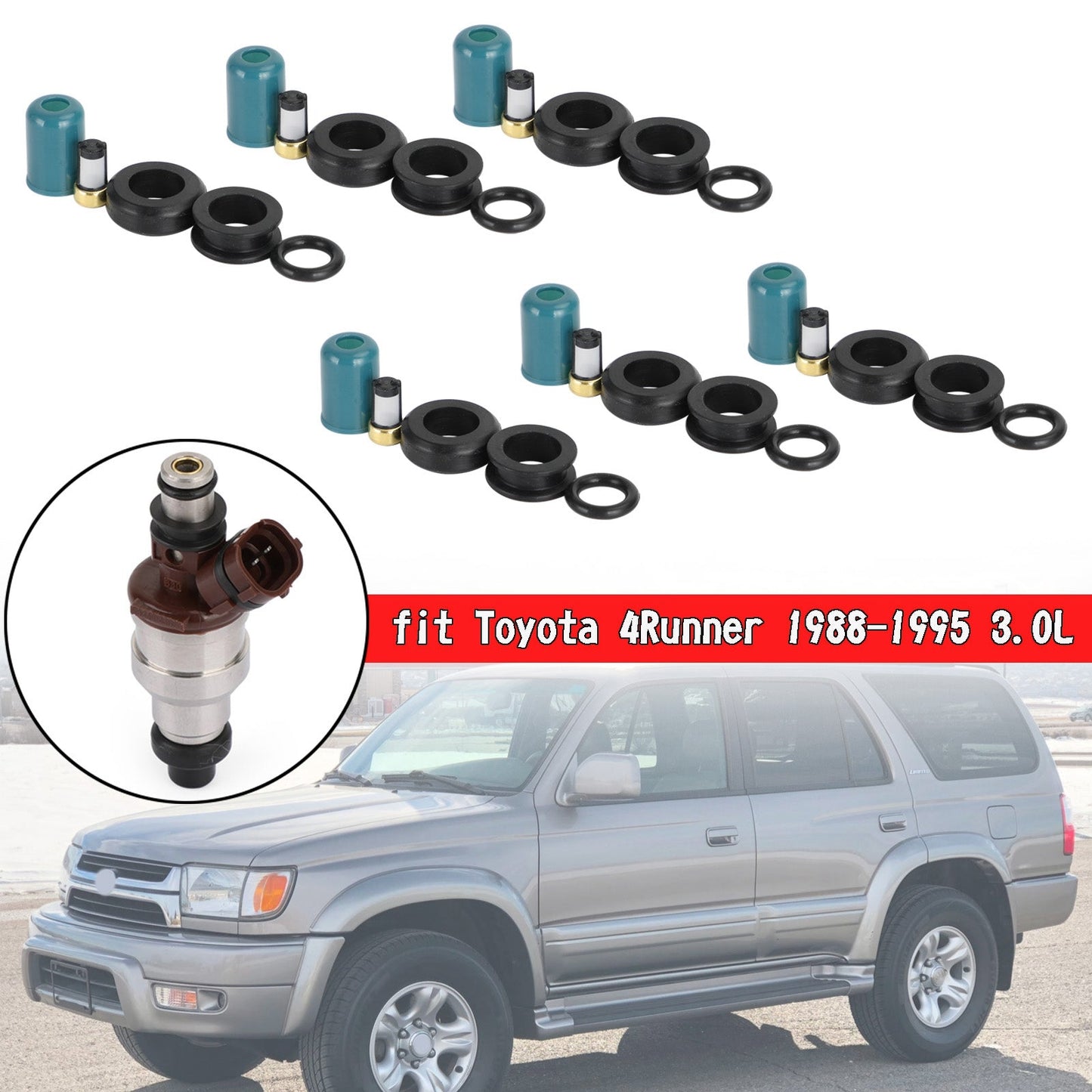 1988-1995 Toyota 4Runner/Pickup 3.0L 3VZE 6PCS Fuel Injectors Repair Seal Rebuild Kit