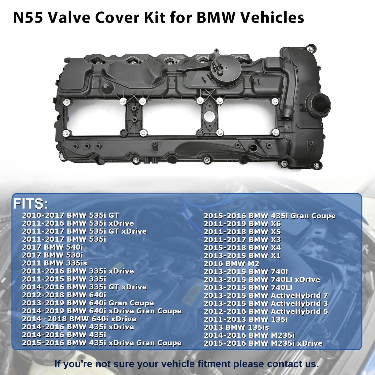 2014-2017 BMW F16 X6 xDrive35i 3.0T N55B58 Engine Valve Cover w / Gasket+Cap 11127570292 E374-AS