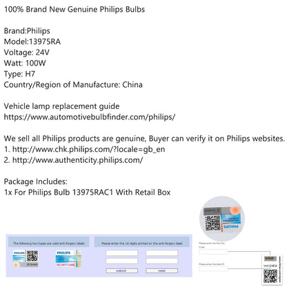 Philips H7 SuperBright Quartz Halogen Truck Headlight 24V100W 13975RAC1