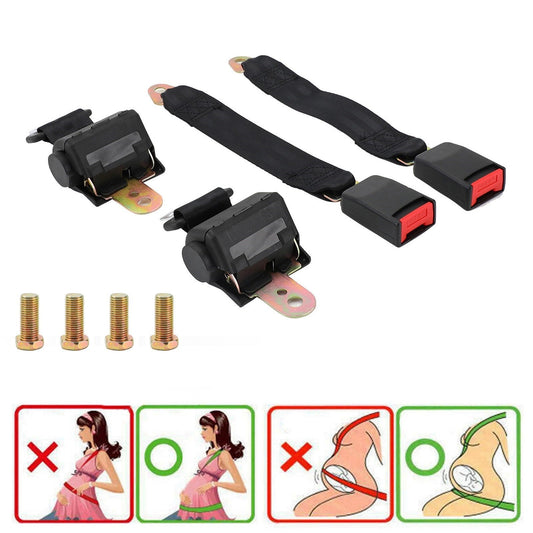 2 Sets 2 Point Retractable Auto Car Safety Seat Belt Buckle Universal Adjustable