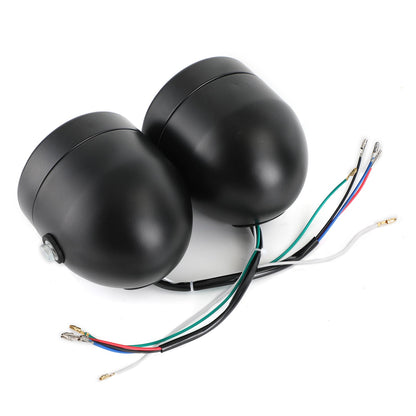 Black Twin Headlight Motorcycle Double Dual Lamp Street Fighter Universal Motorcycle Twin Headlight Double DRL Light for Harley Chopper Bobber Cafe Racer 4.33" Twin Dual LED Headlight Universal Chopper Bobber Cafe Racer Motorcycle