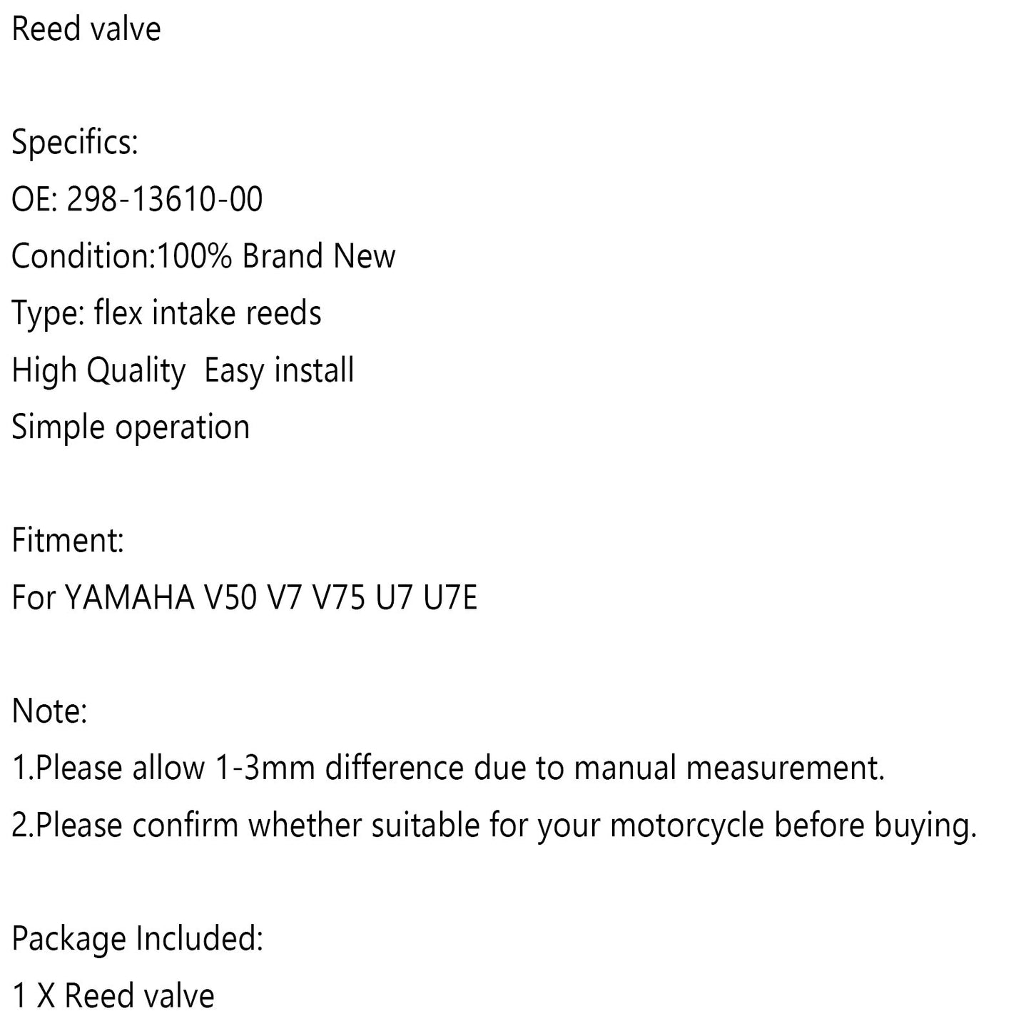 Reed valve For YAMAHA V50 V7 V75 U7 U7E NOS 298-13610-00