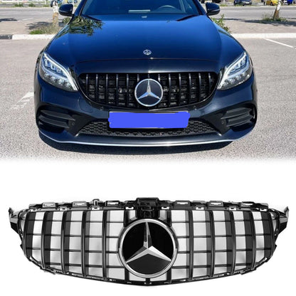 2019 2020 2021 Mercedes Benz C-Class W205 C205 A205 GTR Style Grille Glossy Black Front Bumper Grille W/Camera Hole