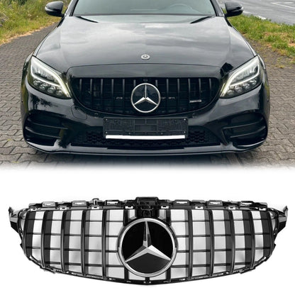 2019 2020 2021 Mercedes Benz C-Class W205 C205 A205 GTR Style Grille Glossy Black Front Bumper Grille W/Camera Hole