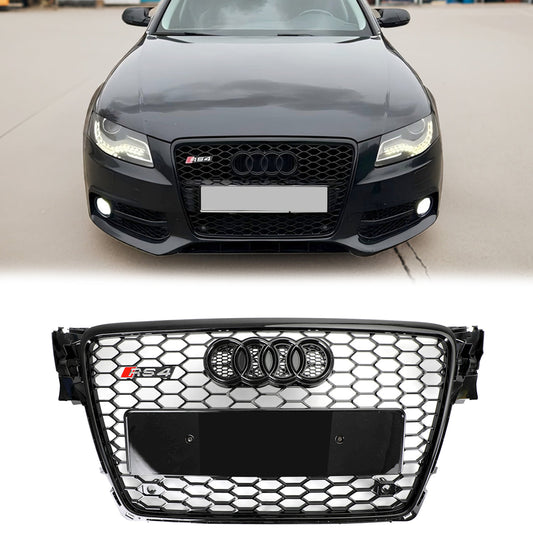 RS4 Style Gloss Black Honeycomb Grille for 2008-2012 Audi A4 A4 Avant S4 B8 Sport Mesh Grill