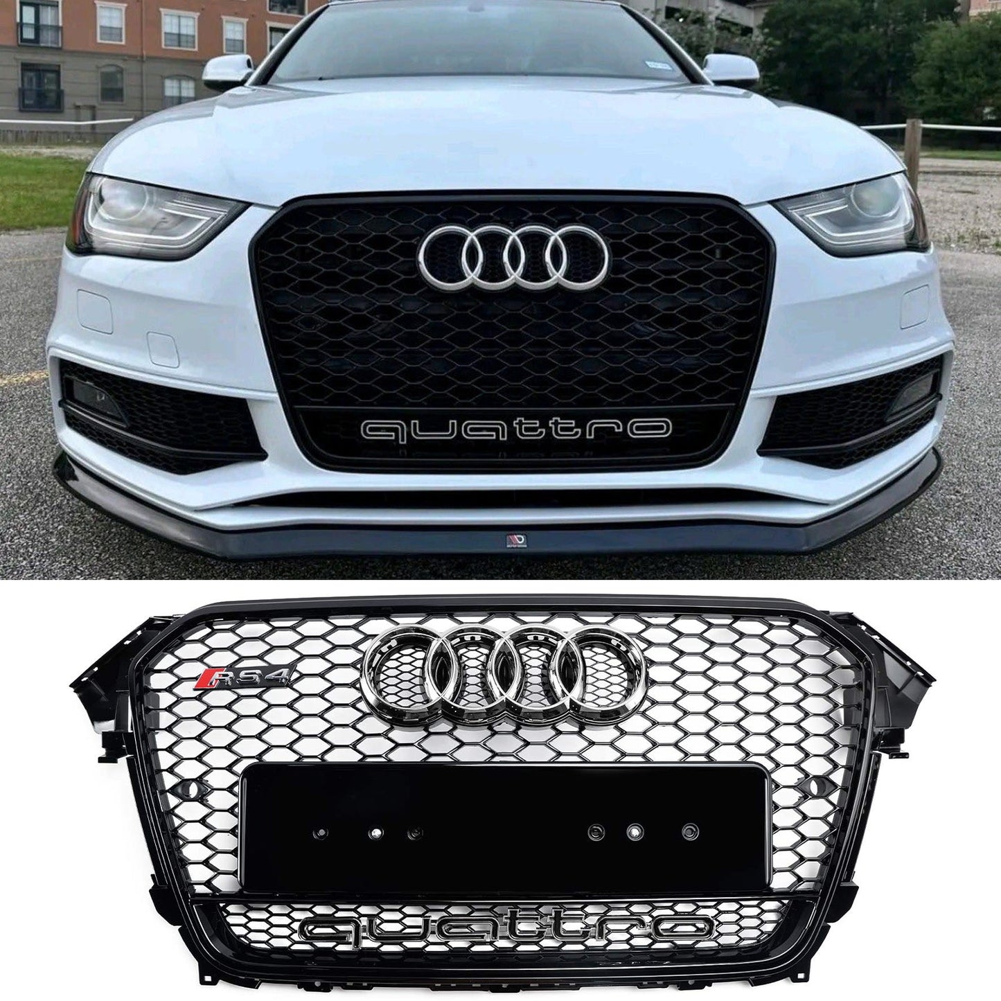 Audi A4/S4 B8.5 2012-2016 With Quattro RS4 Style Front Bumper Grill Replacement Black Grille