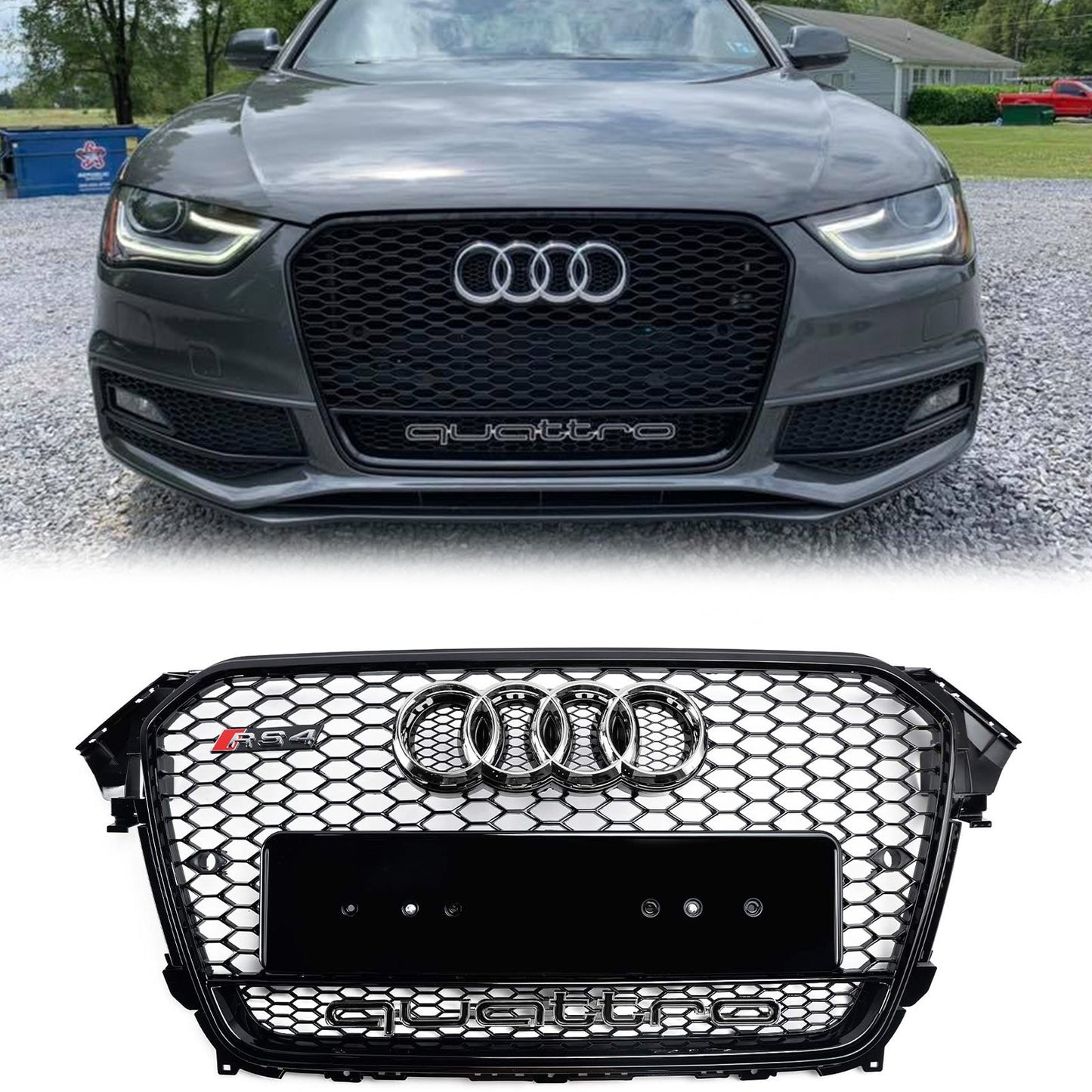 Audi A4/S4 B8.5 2012-2016 With Quattro RS4 Style Front Bumper Grill Replacement Black Grille