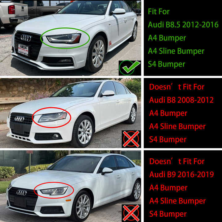 2012-2016 Audi A4/S4 B8.5 To RS4 Style With Quattro Front Bumper Grill Replacement Black Grille