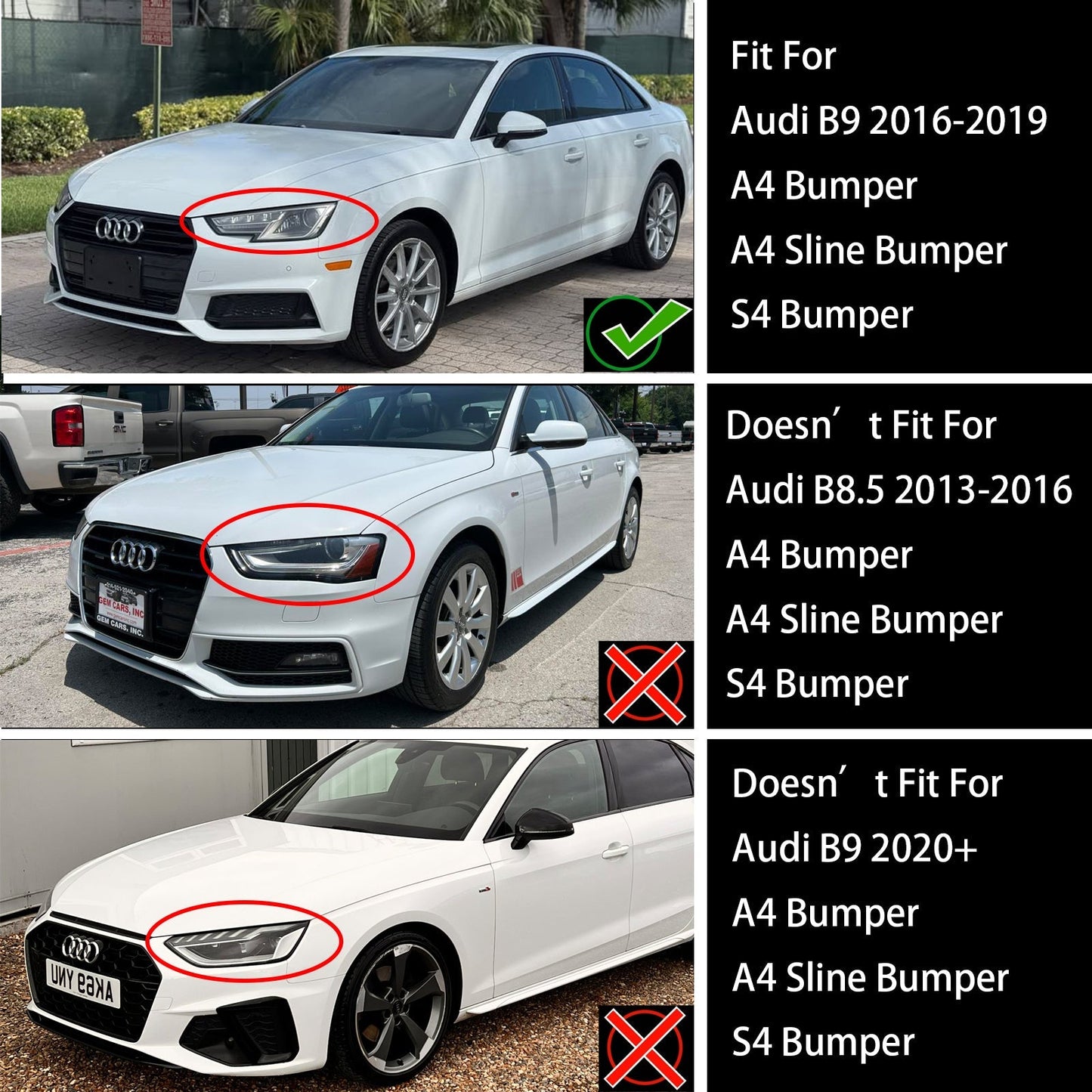 Audi A4 / A4 S-Line / S4 B9 2016 2017 2018 2019 RS4 Style Front Bumper Grill Gloss Black Honeycomb Grille