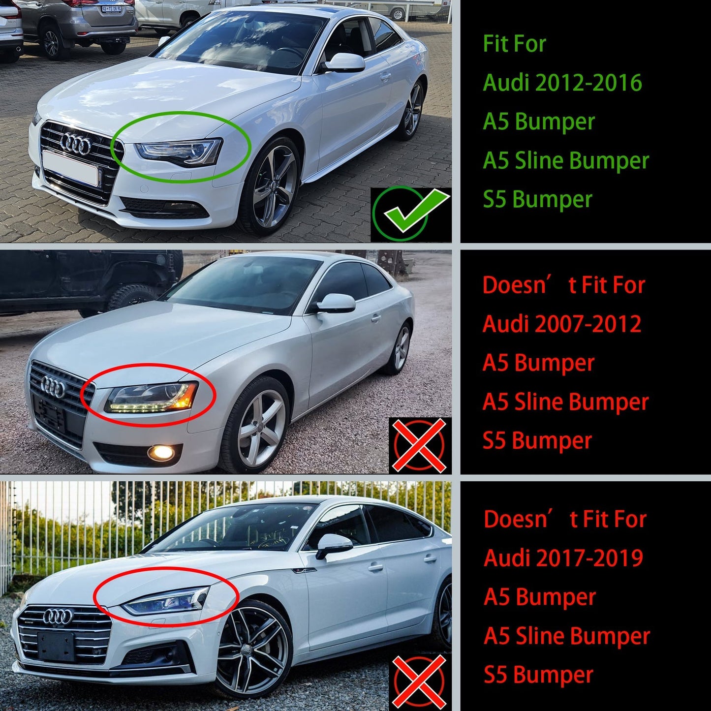 2012-2016 Audi A5 / A5 Sline / S5 B8.5 RS5 Style Honeycomb Front Bumper Grille With Silver Ring Emblem