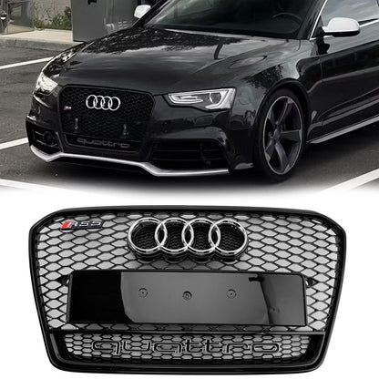 2012-2016 Audi A5 / A5 Sline / S5 B8.5 RS5 Style Honeycomb Front Bumper Grille With Silver Ring Emblem