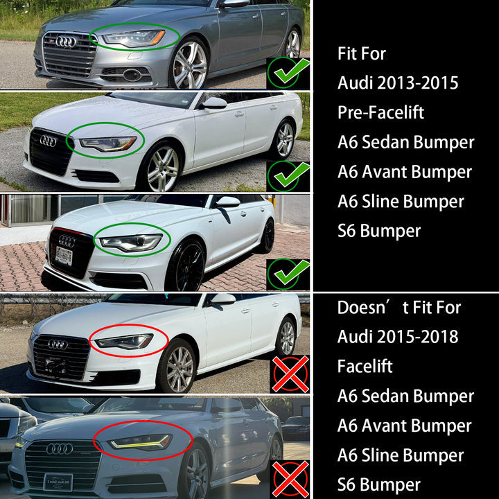 RS6 Style Honeycomb Grille For 2012-2015 Audi A6 A6 Sline S6 Black Front Bumper Grill With Ring Emblem Quattro