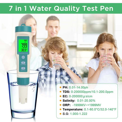7 In 1 Digital Salinity PH TDS TEMP SG EC ORP Tester Water Quality Monitor Meter