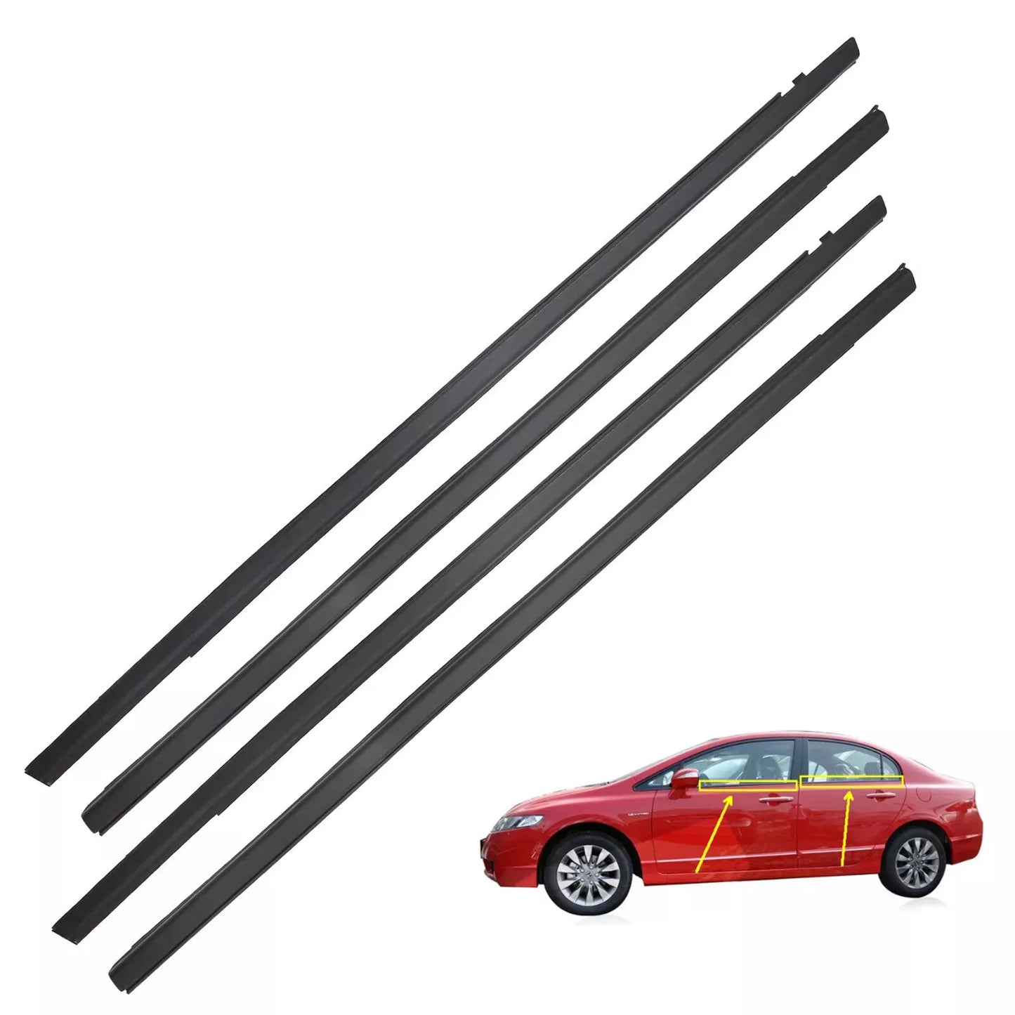 2016-2021 Honda Civic Sedan 4PCS 72950-TBA-A01 Weatherstrip Window Moulding Trim Seal 72410-TBA-A01