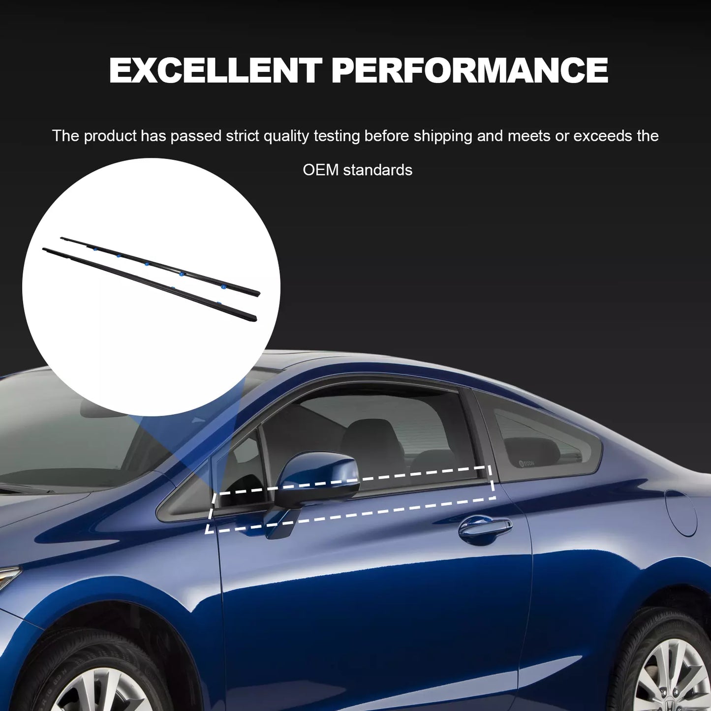 2012-2015 Honda Civic Coupe 2D Left+Right Weatherstrip Belt Molding 72450-TS8-A01