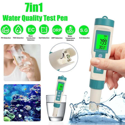 7 In 1 Digital Salinity PH TDS TEMP SG EC ORP Tester Water Quality Monitor Meter