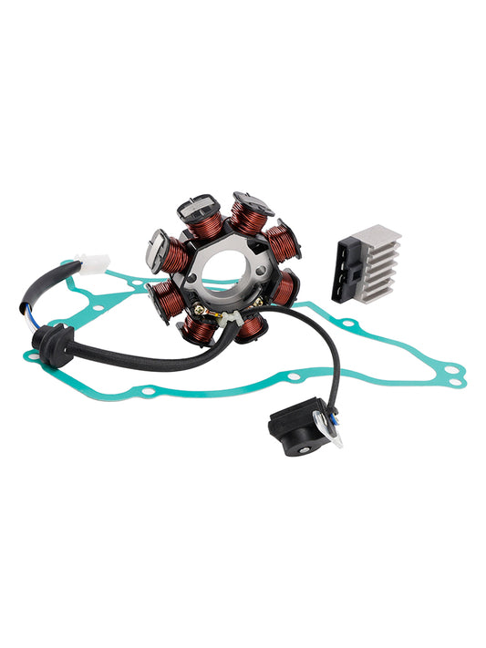 8-Pole Magneto Coil Stator + Voltage Regulator + Gasket Assy For Kawasaki KLX110 2003-2009